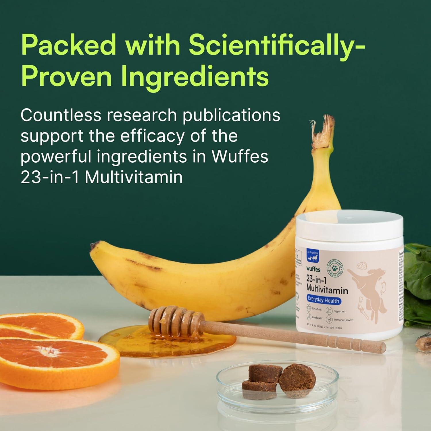 imageWuffes 23in1 Dog Multivitamin Supplement for Hip ampamp Joint Skin ampamp Coat and Immune System Support with Omega 3 Iron Zinc Vitamin C  Minerals ampamp Vitamins for Senior Dogs and Puppies  30 Soft Chews30 Chews Pack of 1