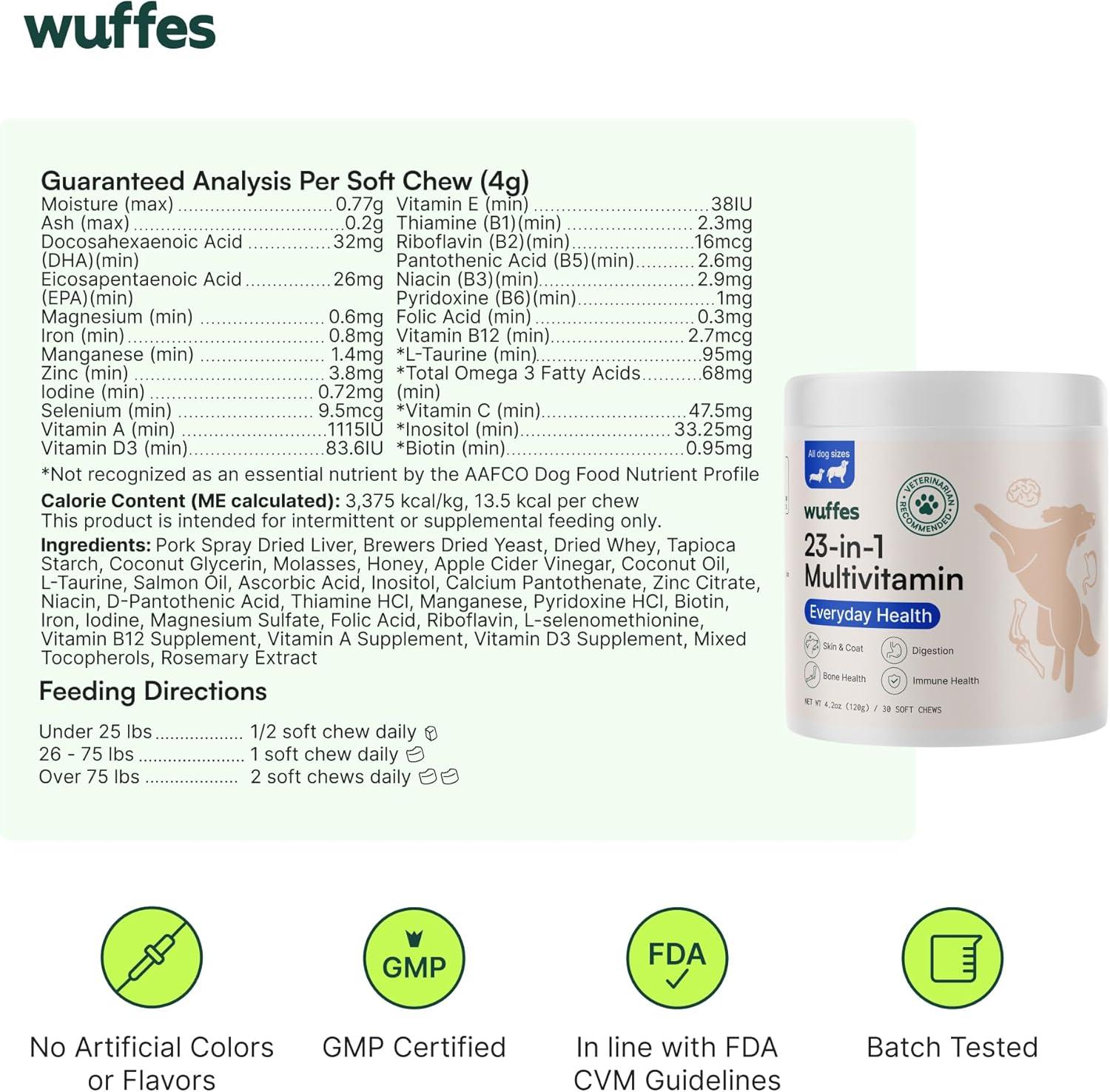 imageWuffes 23in1 Dog Multivitamin Supplement for Hip ampamp Joint Skin ampamp Coat and Immune System Support with Omega 3 Iron Zinc Vitamin C  Minerals ampamp Vitamins for Senior Dogs and Puppies  30 Soft Chews60 Chews Pack of 2