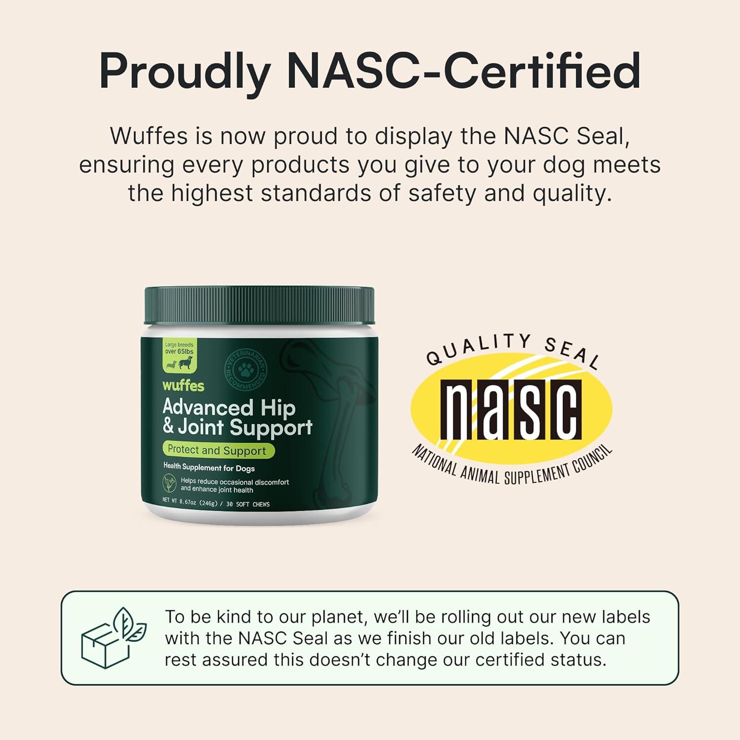 imageWuffes Advanced Dog Hip and Joint Supplement with Glucosamine Chondroitin Omega 3 MSM and Green Lipped Mussel 60 Pork Flavored Chews for Small and Medium Dog BreedsLarge Breed