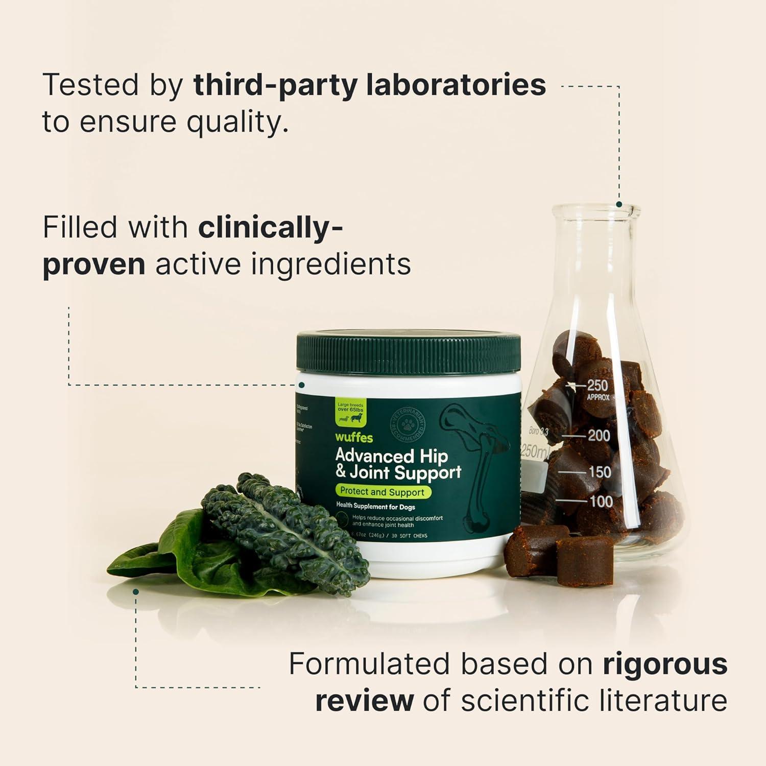 imageWuffes Advanced Dog Hip and Joint Supplement with Glucosamine Chondroitin Omega 3 MSM and Green Lipped Mussel 60 Pork Flavored Chews for Small and Medium Dog BreedsLarge Breed