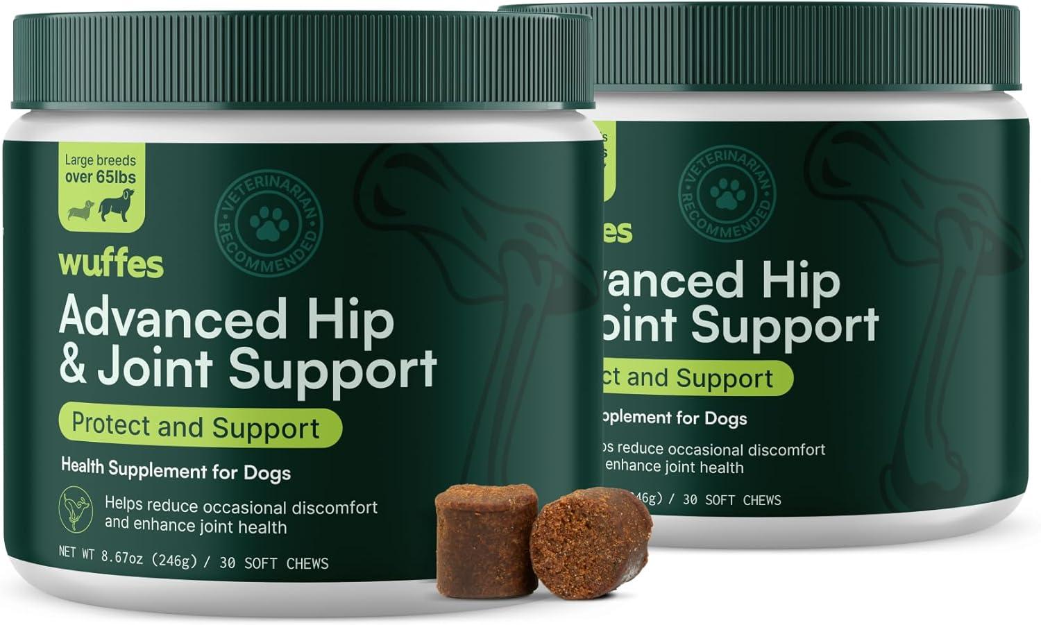 imageWuffes Advanced Dog Hip and Joint Supplement with Glucosamine Chondroitin Omega 3 MSM and Green Lipped Mussel 60 Pork Flavored Chews for Small and Medium Dog BreedsLarge Breed
