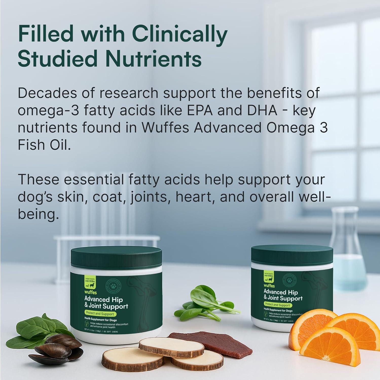 imageWuffes Advanced Dog Hip and Joint Supplement with Glucosamine Chondroitin Omega 3 MSM and Green Lipped Mussel 60 Pork Flavored Chews for Small and Medium Dog BreedsLarge Breed