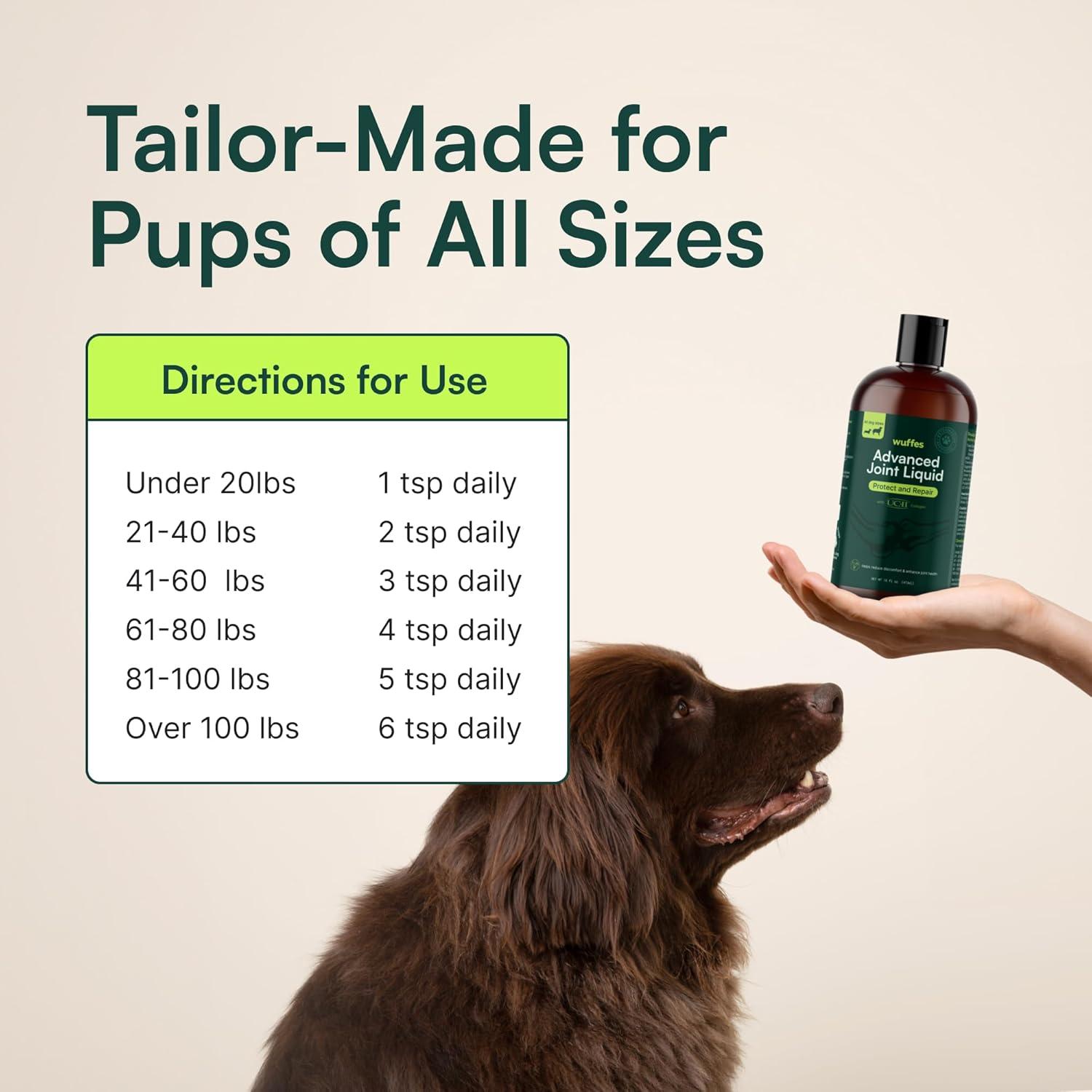 imageWuffes Advanced Joint Liquid for Dogs  Hip ampamp Joint Support Supplement with Glucosamine Chondroitin UCII Collagen and MSM for Small ampamp Large Breeds  16 Oz