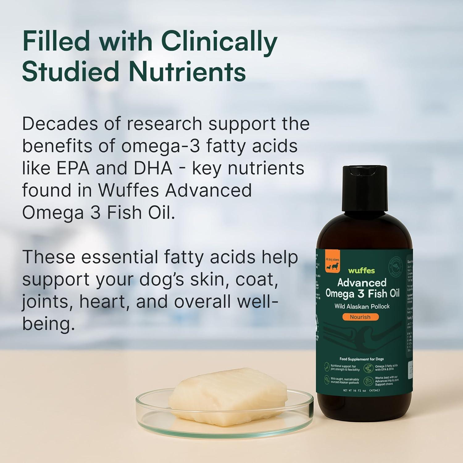 imageWuffes Advanced Omega 3 Fish Oil for Dogs Natural EPA ampamp DHA Fatty Acids Supports Healthy Skin and Coat Joint Nutrition Digestion ampamp Immune System  100 Pure Wild Alaskan Fish Oil  8 OzPollock Oil