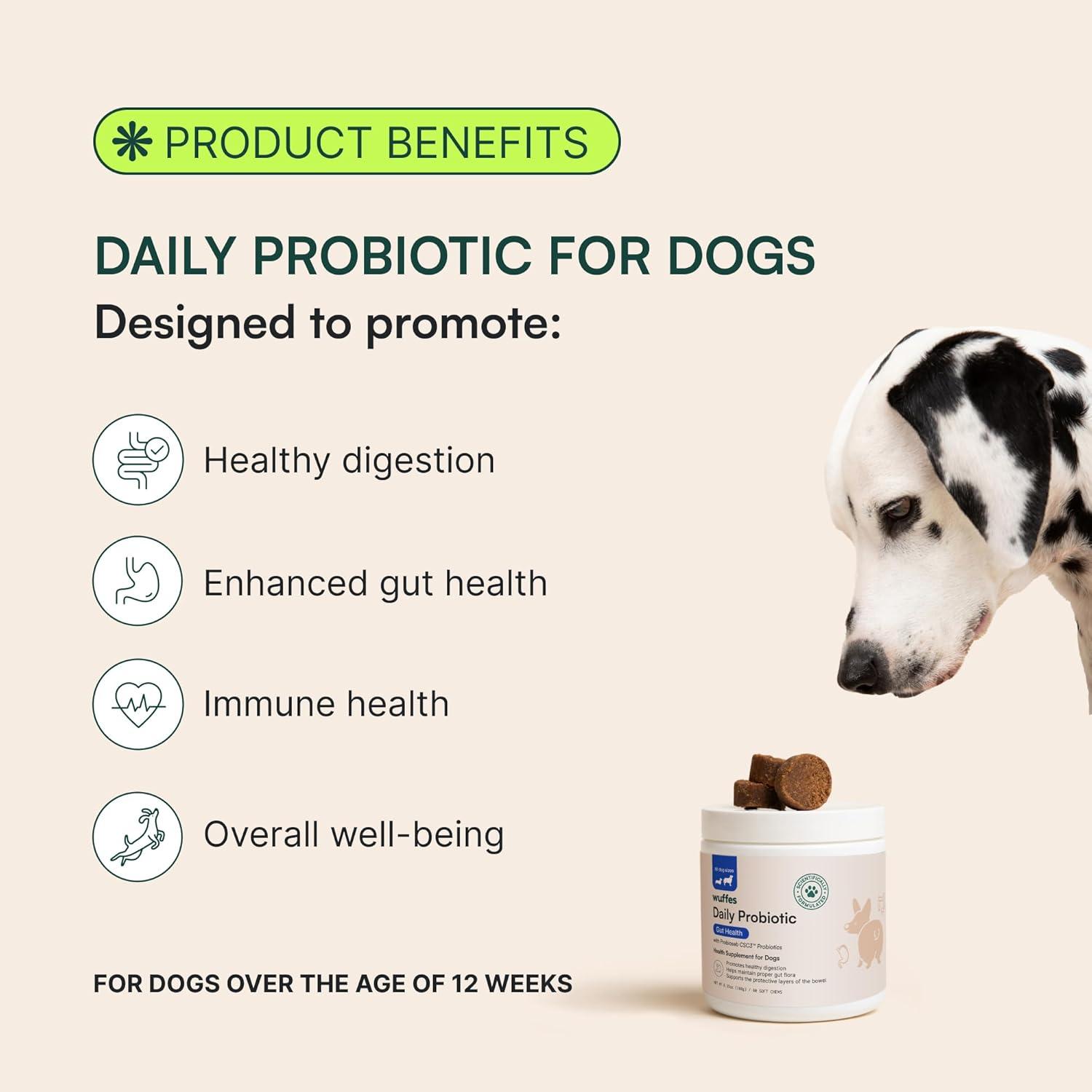 imageWuffes Daily Probiotic for Dogs  Supports Digestive Health Gut Balance and Immune System  with Prebiotics Marshmallow Root and Pumpkin Powder  60 Soft Chews120 Chews Pack of 2