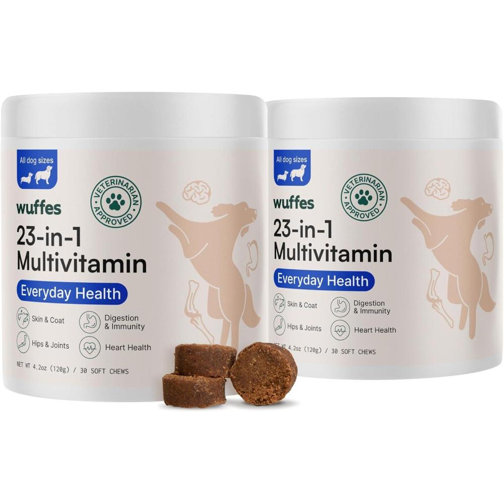 imageWuffes 23in1 Dog Multivitamin Supplement for Hip ampamp Joint Skin ampamp Coat and Immune System Support with Omega 3 Iron Zinc Vitamin C  Minerals ampamp Vitamins for Senior Dogs and Puppies  30 Soft Chews60 Chews Pack of 2