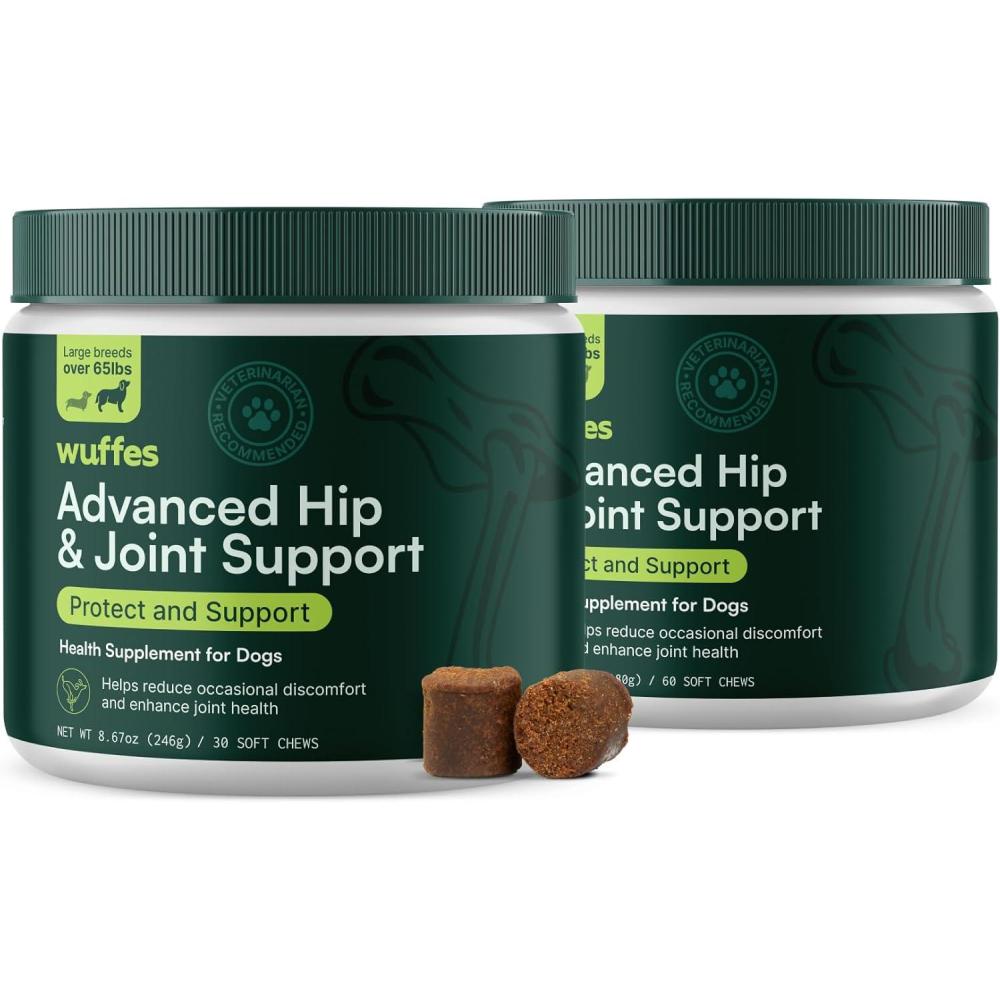 imageWuffes Advanced Dog Hip and Joint Supplement with Glucosamine Chondroitin Omega 3 MSM and Green Lipped Mussel 60 Pork Flavored Chews for Small and Medium Dog BreedsSmall  Large Breed
