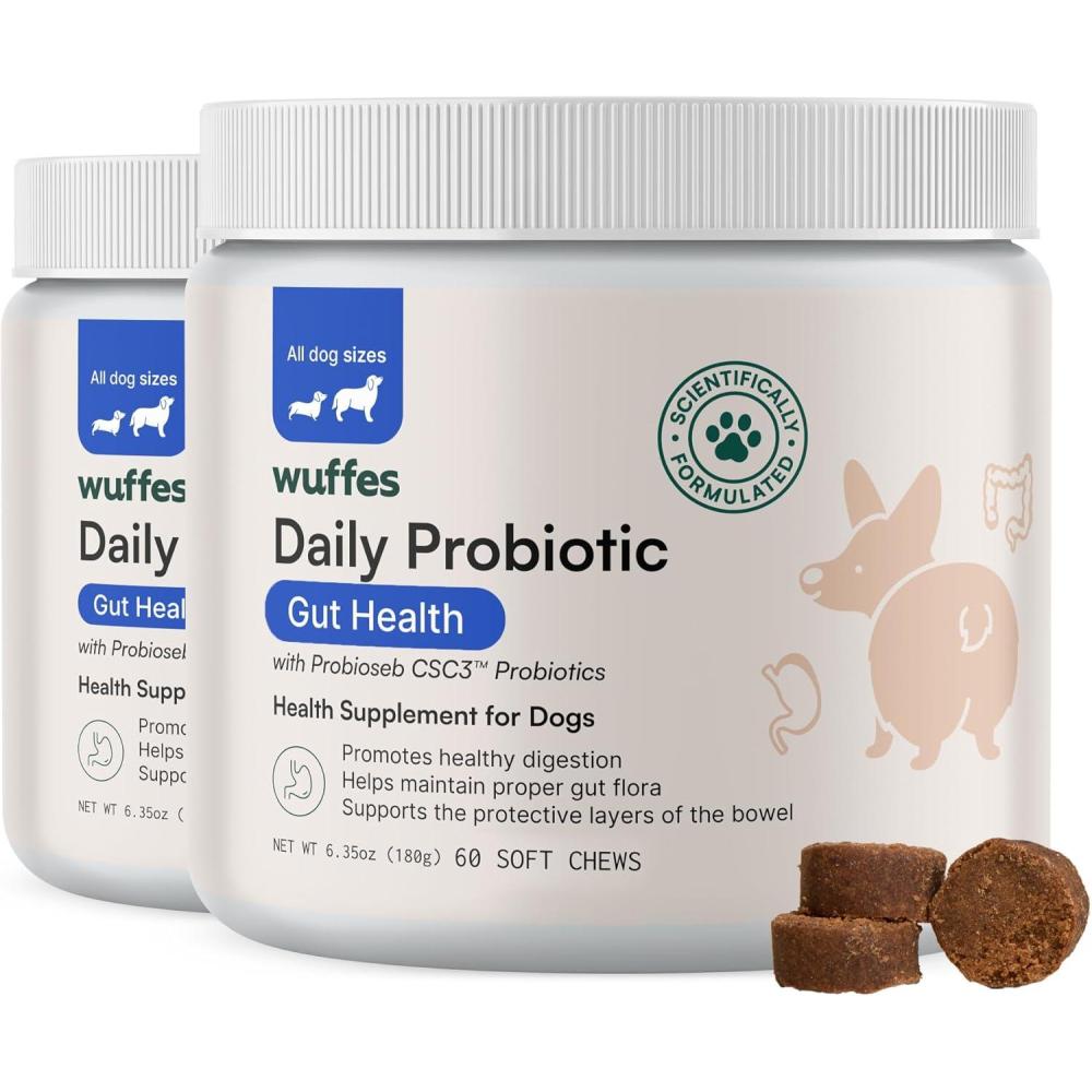 imageWuffes Daily Probiotic for Dogs  Supports Digestive Health Gut Balance and Immune System  with Prebiotics Marshmallow Root and Pumpkin Powder  60 Soft Chews120 Chews Pack of 2