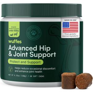 imageWuffes Advanced Dog Hip and Joint Supplement with Glucosamine Chondroitin Omega 3 MSM and Green Lipped Mussel 60 Pork Flavored Chews for Small and Medium Dog BreedsSmall  Medium Breed