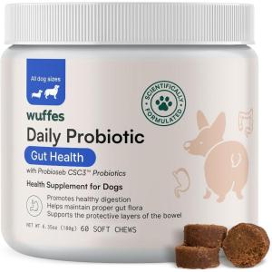 imageWuffes Daily Probiotic for Dogs  Supports Digestive Health Gut Balance and Immune System  with Prebiotics Marshmallow Root and Pumpkin Powder  60 Soft Chews60 Chews Pack of 1