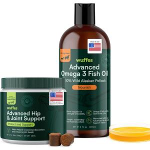 imageWuffes Hip ampamp Joint Supplement and Advanced Omega 3 Fish Oil Bundle for Small and Medium Dogs