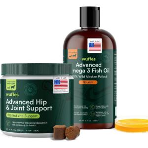 imageWuffes Hip ampamp Joint Supplement and Advanced Omega 3 Fish Oil Bundle for Large Dogs